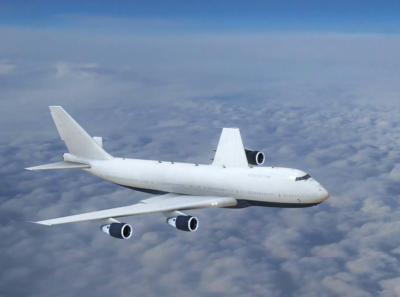 Commercial aircraft carries passengers through the sky
